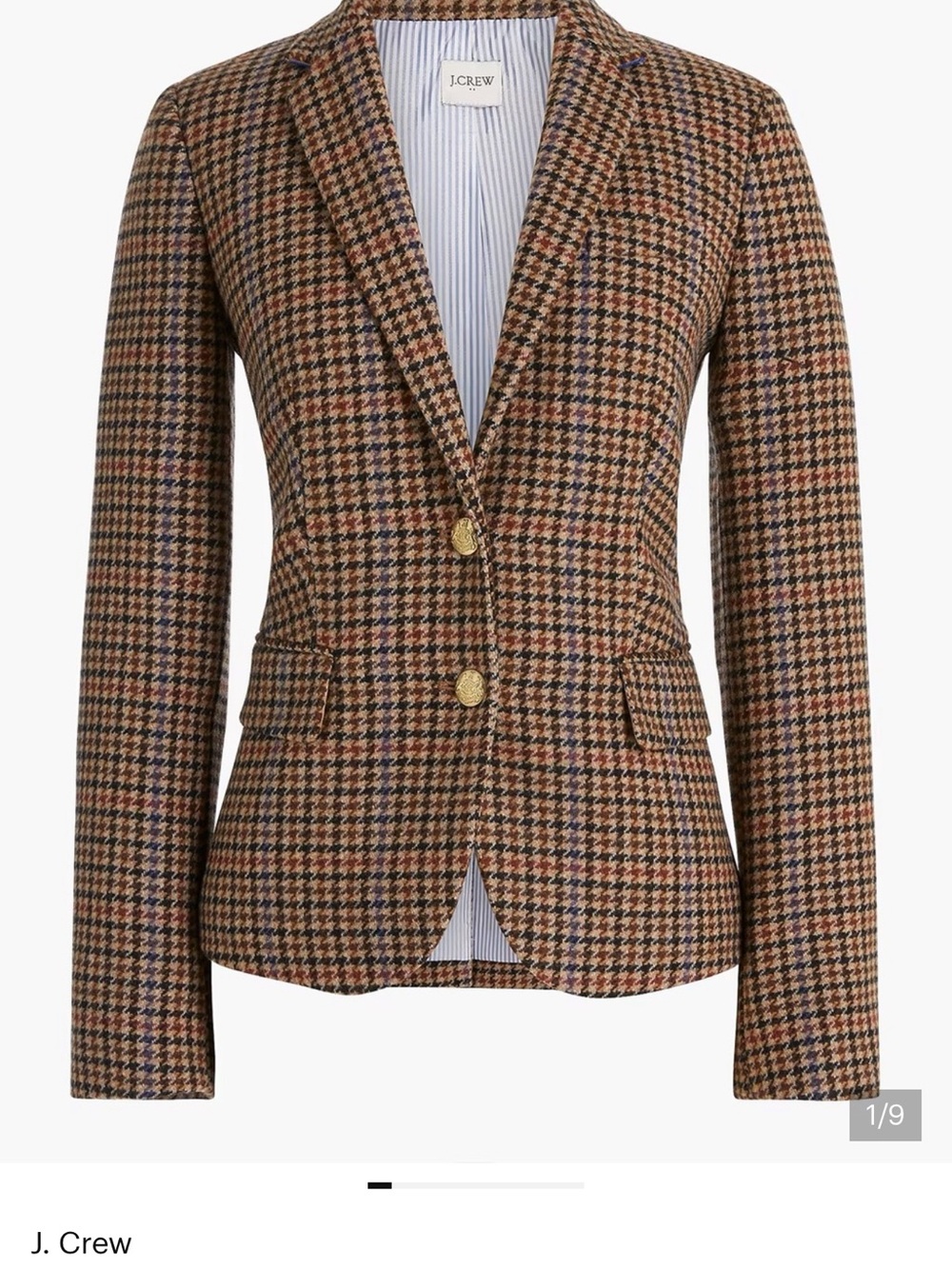 J. Crew Brown Multicolor Houndstooth Wool Blazer